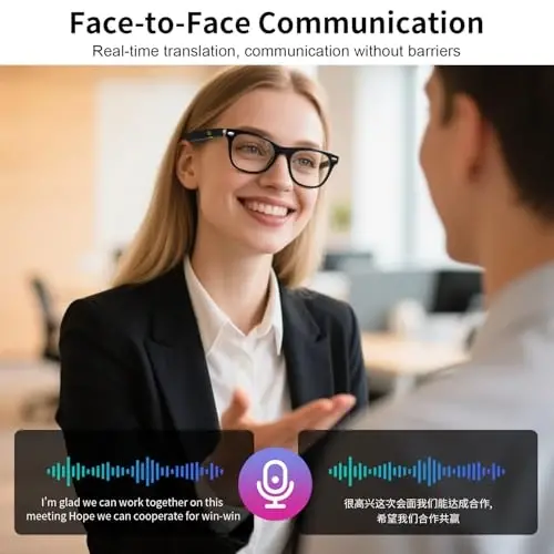 Smart Glasses for Men Women, Real-Time AI Translation Bluetooth Glasses - Supports 165+ Languages, Blue Light Filter with Open-Ear Speakers, Voice Assistant, language translator for Travel Trade. - 6