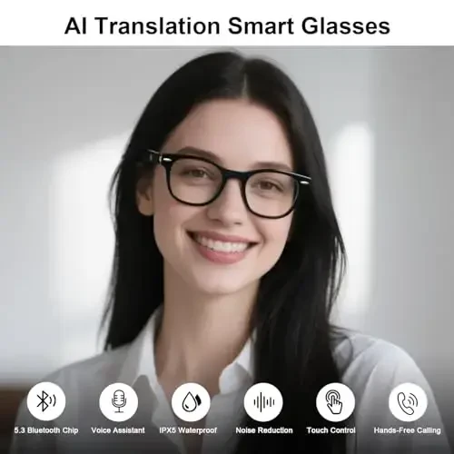 Smart AI Translator Glasses, Real-Time Translation Glasses Wireless Bluetooth Glasses Blue Light Filter with Simultaneous Interpretation, language translator for Traveling Supports 165+ Languages - TULBEYS (1)