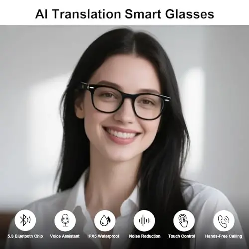 Smart AI Translator Glasses, Real-Time Translation Glasses Wireless Bluetooth Glasses Blue Light Filter with Simultaneous Interpretation, language translator for Traveling Supports 165+ Languages - 2