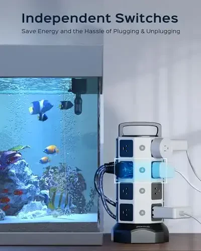 Power Strip Tower Surge Protector - JACKYLED 16 AC Outlets(13A) 6 USB Ports Electric Charging Station, 1050J Surge Electric Tower, 1625W Outlet Extender, 6.5ft Heavy Duty Extension Cord for Home - 4