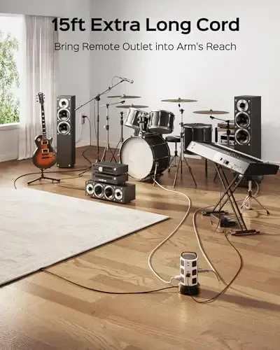 Power Strip Tower Surge Protector, JACKYLED 1625W 13A Outlet Surge Electric Tower, 12 Outlets 6 USB Ports Charging Station with 16AWG 15ft Heavy Duty Extension Cord for Home Office Dorm - 2