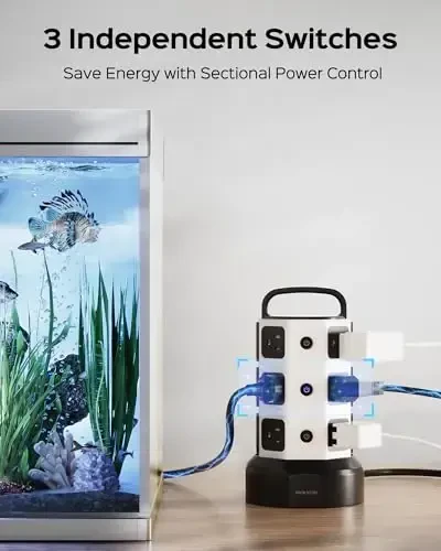 Power Strip Tower Surge Protector, JACKYLED 1625W 13A Outlet Surge Electric Tower, 12 Outlets 6 USB Ports Charging Station with 16AWG 15ft Heavy Duty Extension Cord for Home Office Dorm - 4