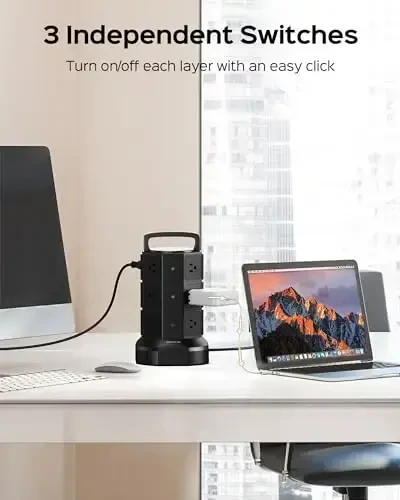 Power Strip Tower Surge Protector, JACKYLED 1625W 13A Outlet Surge Electric Tower, 12 Outlets 6 USB Ports Charging Station with 16AWG 6.5ft Heavy Duty Extension Cord for Home Office Dorm Black - 4