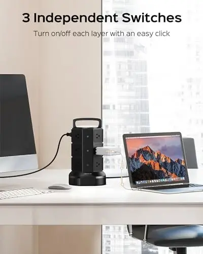 Power Strip Tower Surge Protector, JACKYLED 1625W 13A Outlet Surge Electric Tower, 12 Outlets 6 USB Ports Charging Station with 16AWG 6.5ft Heavy Duty Extension Cord for Home Office Dorm Black - 4