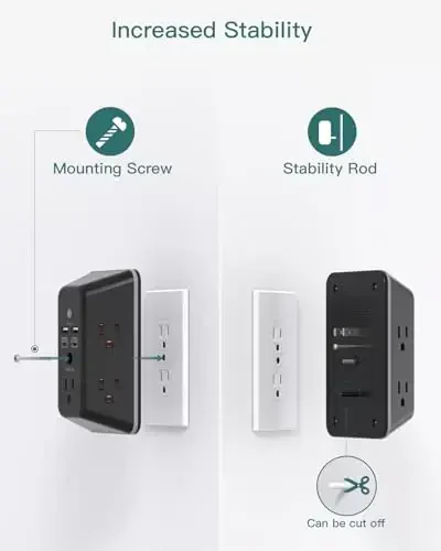 Surge Protector, Outlet Extender with Night Light, Addtam 5-Outlet Splitter and 4 USB Ports(2 USB C), USB Wall Charger Power Strip, Multi Plug Wall Outlet for Home, Office, School, Black - 6