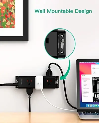 Surge Protector Power Strip - 9 Widely Spaced Multi Outlets, Wall Mount, 3 Side Outlet Extender with Extension Cord, Flat Plug, Overload Protection, Home Office Dorm Room Essentials (15FT, Black) - 3