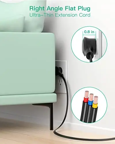 Surge Protector Power Strip - 9 Widely Spaced Multi Outlets, Wall Mount, 3 Side Outlet Extender with Extension Cord, Flat Plug, Overload Protection, Home Office Dorm Room Essentials (15FT, Black) - 4