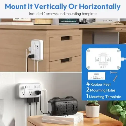 Surge Protector Power Strip 10 ft, Flat Plug Extension Cord with 6 Outlets 4 USB Ports, Outlet Extender Long Cord, Overload Protection, Extension Cord with Multiple Outlets for Indoor, Home, Office - 6