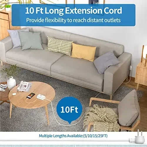 Surge Protector Power Strip 10 ft, Flat Plug Extension Cord with 6 Outlets 4 USB Ports, Outlet Extender Long Cord, Overload Protection, Extension Cord with Multiple Outlets for Indoor, Home, Office - 2