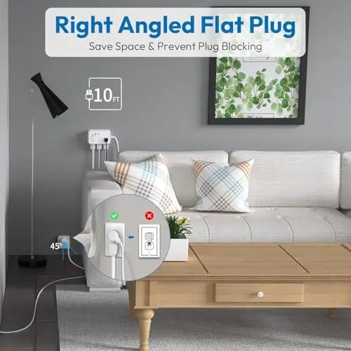 Surge Protector Power Strip 10 ft, Flat Plug Extension Cord with 6 Outlets 4 USB Ports, Outlet Extender Long Cord, Overload Protection, Extension Cord with Multiple Outlets for Indoor, Home, Office - 4