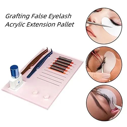 Акриловая палетка для наращивания ресниц, держатель для ресниц, чашечки для клея увеличенного размера, прокладки для хранения наращенных ресниц с магнитным притяжением для 2 пинцетов (Розовый, 7,87x5,12 дюйма) - 3