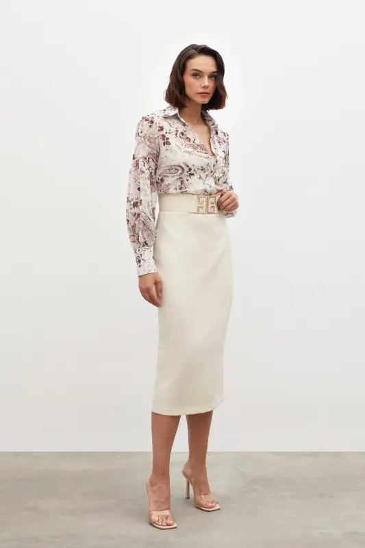 Aksesuar Detalli Qalam Yubka - BEJ-BEJ - 3