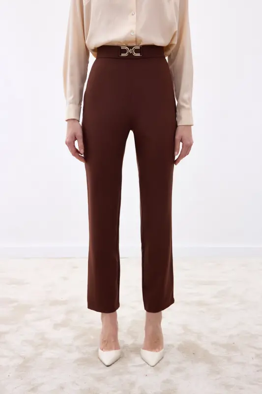 Aksesuar Detaylı Pantolon - Kahve - Kahve - 5