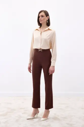 Aksesuar Detaylı Pantolon - Kahve-Kahve - 2
