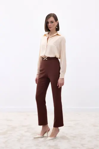 Aksesuar Detaylı Pantolon - Kahve-Kahve - 4