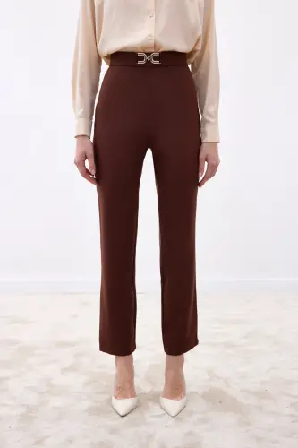 Aksesuar Detaylı Pantolon - Kahve-Kahve - 5