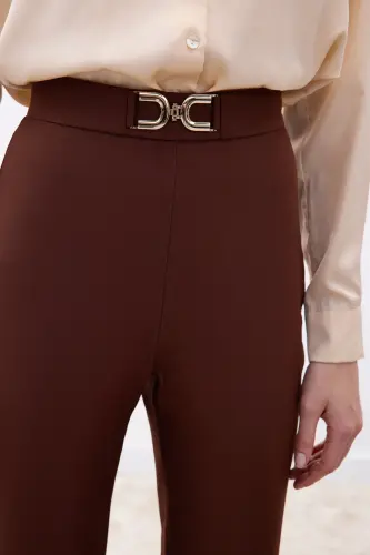 Aksesuar Detaylı Pantolon - Kahve-Kahve - 6