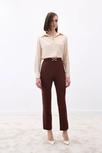 Aksesuar Detaylı Pantolon - Kahve - Kahve 