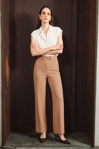 Aksesuar Detaylı Pantolon - Koyu Bej - Koyu Bej - SATEEN (1)