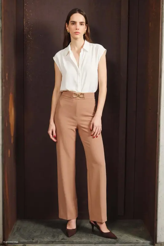 Aksesuar Detaylı Pantolon - Koyu Bej - Koyu Bej - SATEEN
