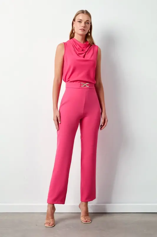 Aksesuar Detaylı Pantolon - Pembe - PEMBE - SATEEN