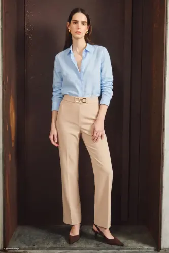 Aksesuar Detaylı Pantolon - Taş - Taş - SATEEN (1)