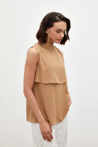 Aksesuar Detaylı Volanlı Bluz - Camel-CAMEL - 3