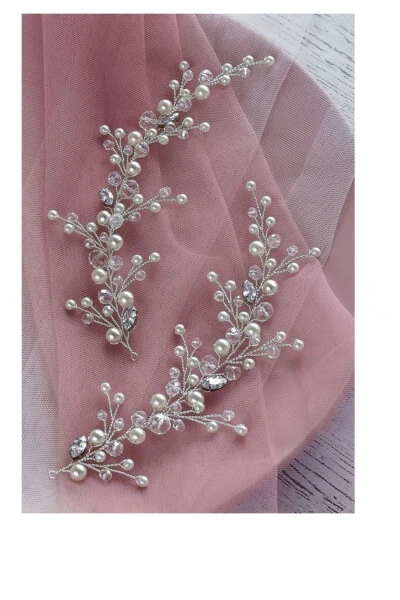 Aksesuar Nikah Düğün Gelinlik 2 li Gelin Tac Saç Aksesuar Saç Tokası - BBAYS NEW TREND