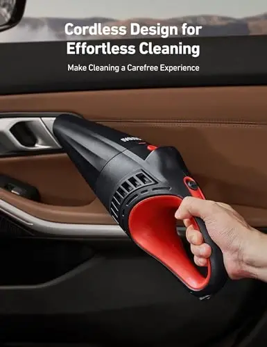 AstroAI Handheld Car Vacuum Cordless with Accessories, Portable Vacuum Cleaner with 12V DC Power, LED Light, Brush, Extended Suction Pipe, Hose, Mini Handheld for Car, Home, Office, and Pet Hair, Red - 3