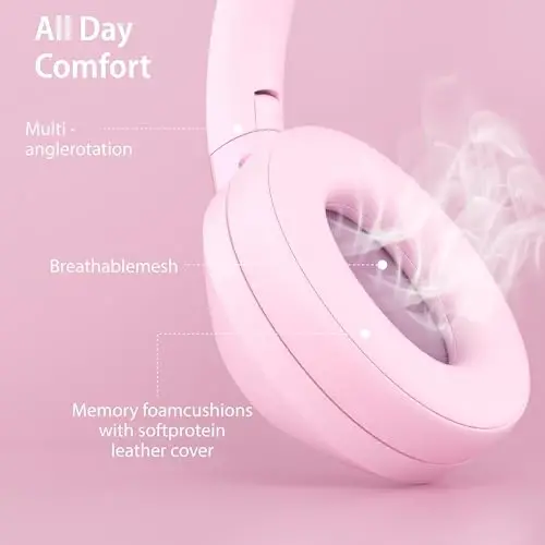 Active Noise Cancelling Headphones, 100H Playtime Headphone Wireless Bluetooth, Bluetooth Headphone with Microphone, Over Ear Wireless Headphones with Deep Bass,Fast Charging for Travel - 3