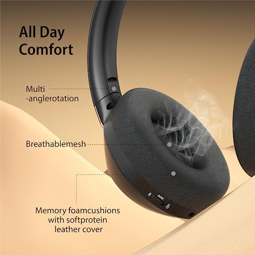 EAORUL Active Noise Cancelling Headphones, 100H Playtime Headphones Wireless Bluetooth, Bluetooth Headphone with Mic, Over Ear Wireless Headphone with Deep Bass,Fast Charging for Travel - 5