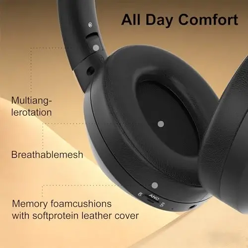 EAORUL Active Noise Cancelling Headphones, 100H Playtime Headphones Wireless Bluetooth, Bluetooth Headphone with Mic, Over Ear Wireless Headphone with Deep Bass,Fast Charging for Travel - 5