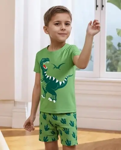 Akyzic Kichkina Bola Qisqa Pijama To'plamlari Yozgi Uyqu Kiyimlari 2 Parcha Bolalar Pijamalari 2-7 Yosh - 4