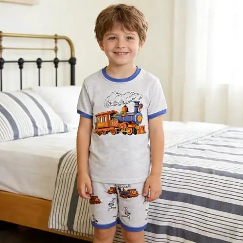 Akyzic Little Boy Short Pajamas Sets for Toddler Sleepwear Summer 2 Piece kids Pjs 2-7T 