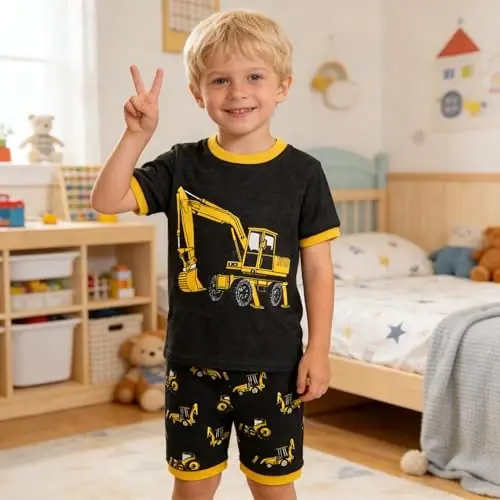 Akyzic Little Boy Short Pajamas Sets for Toddler Sleepwear Summer 2 Piece kids Pjs 2-7T 