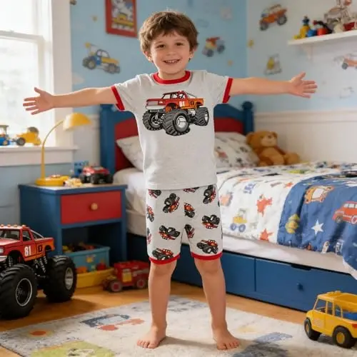 Akyzic Little Boy Short Pajamas Sets for Toddler Sleepwear Summer 2 Piece kids Pjs 2-7T 