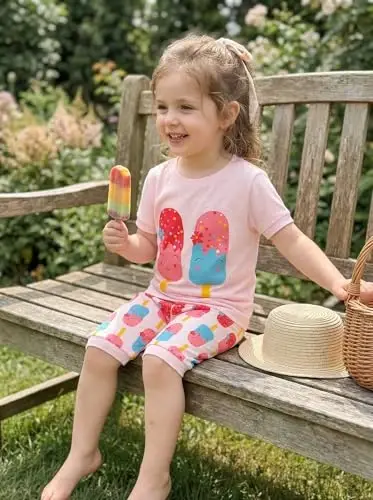 Akyzic Little Girls Pajamas 100% Cotton Short Sleeve Pjs Toddler Summer Sleepwear Kids Clothes Set 3t-10t - AKYZIC (1)