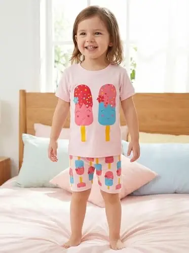 Akyzic Küçük Kız Çocuk Pijamaları %100 Pamuk Kısa Kollu Pijama Bebek Yazlık Uyku Giyim Çocuk Giyim Seti 3t-10t - 3