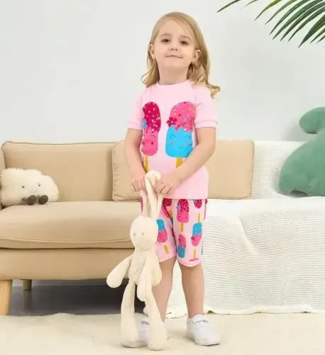 Akyzic Little Girls Pajamas 100% Cotton Short Sleeve Pjs Toddler Summer Sleepwear Kids Clothes Set 3t-10t - 3