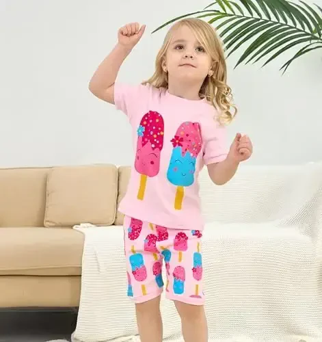 Akyzic Little Girls Pajamas 100% Cotton Short Sleeve Pjs Toddler Summer Sleepwear Kids Clothes Set 3t-10t - 4