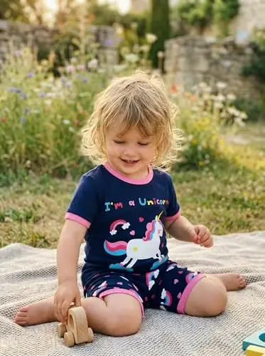 Akyzic Küçük Kız Çocuk Pijamaları %100 Pamuk Kısa Kollu Pijama Bebek Yazlık Uyku Giysileri Çocuk Giyim Seti 3t-10t - 3