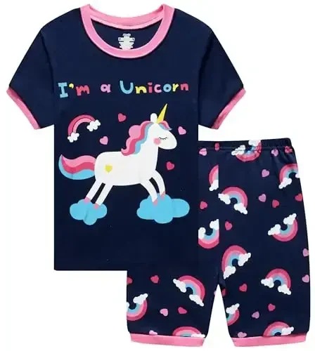 Akyzic Little Girls Pajamas 100% Cotton Short Sleeve Pjs Toddler Summer Sleepwear Kids Clothes Set 3t-10t - 1