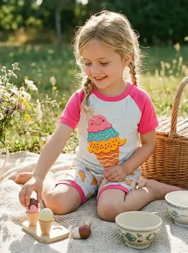 Akyzic Küçük Kız Çocuk Pijamaları %100 Pamuk Kısa Kollu Pijama Bebek Yazlık Uyku Giysileri Çocuk Giyim Seti 3t-10t 