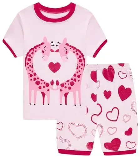 Akyzic Little Girls Pajamas 100% Cotton Short Sleeve Pjs Toddler Summer Sleepwear Kids Clothes Set 3t-10t 