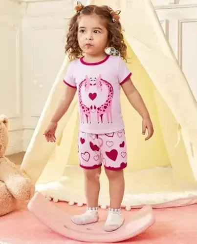 Akyzic Little Girls Pajamas 100% Cotton Short Sleeve Pjs Toddler Summer Sleepwear Kids Clothes Set 3t-10t - 2
