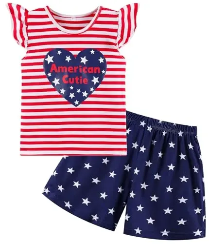 Akyzic Little Girls Pajamas 100% Cotton Short Sleeve Pjs Toddler Summer Sleepwear Kids Clothes Set 3t-10t - 1