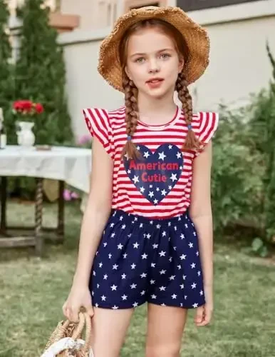 Akyzic Little Girls Pajamas 100% Cotton Short Sleeve Pjs Toddler Summer Sleepwear Kids Clothes Set 3t-10t - MODAZONE (1)