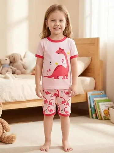 Akyzic Küçük Kız Çocuk Pijamaları %100 Pamuk Kısa Kollu Pijamalar Küçük Çocuk Yazlık Pijama Çocuk Kıyafet Takımı 3t-10t - 3