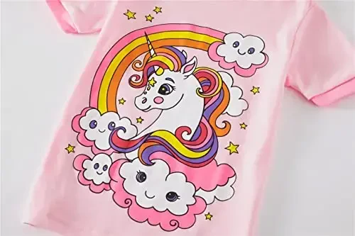 Akyzic Little Girls Pajamas 100% Cotton Short Sleeve Pjs Toddler Summer Sleepwear Kids Clothes Set 3t-10t - 3