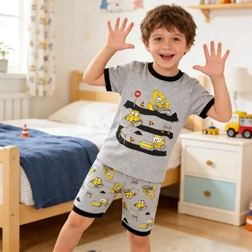 Akyzic Little Boy Short Pajamas Sets for Toddler Sleepwear Summer 2 Piece kids Pjs 2-7T - 4